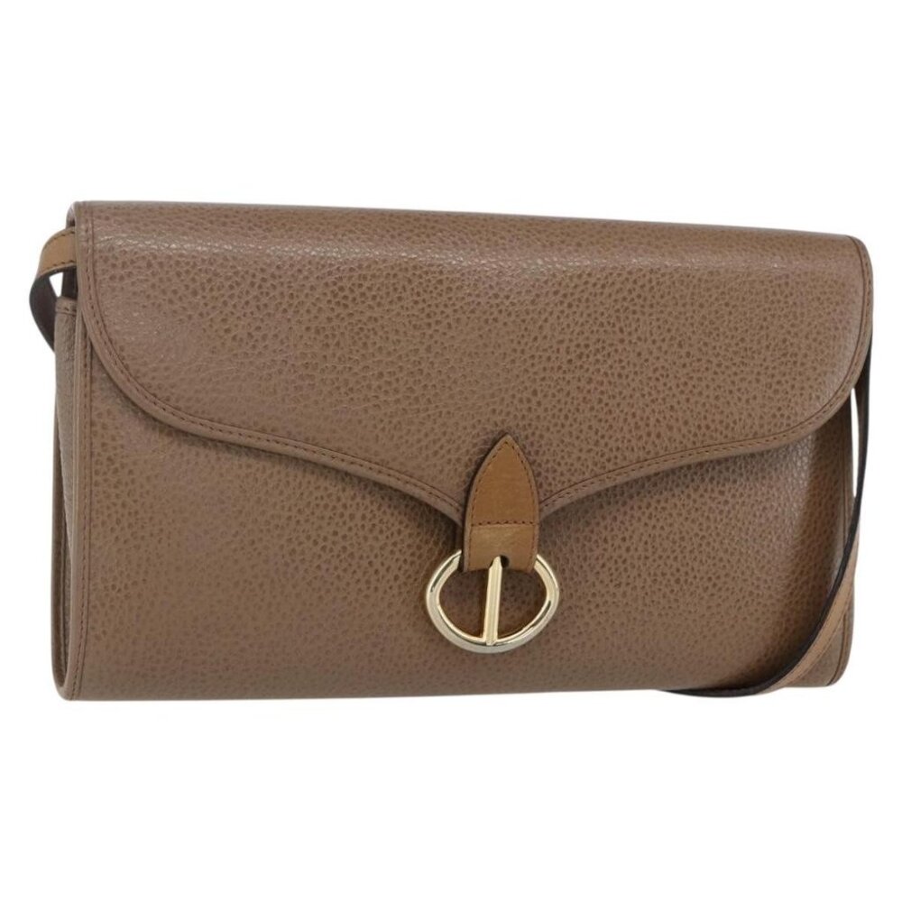Authentic Christian Dior Shoulder Bag Leather Brown gold